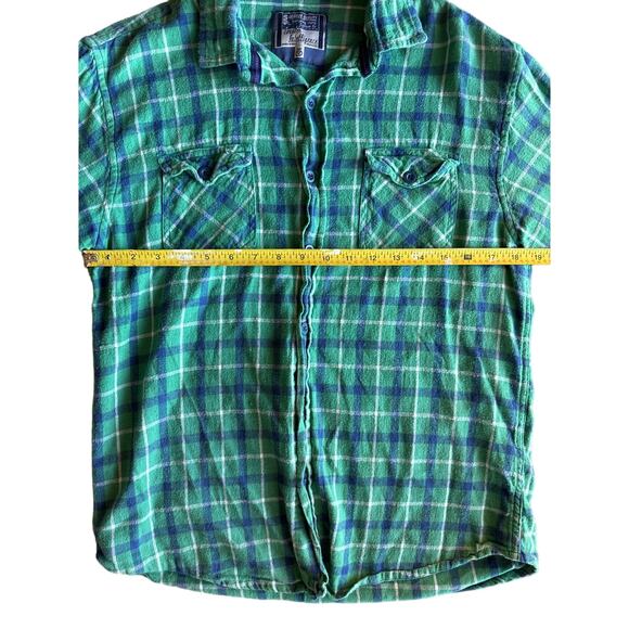 Counter Intelligence M Green Blue White Tartan Plain Flannel Button Up Shirt - Picture 6 of 7